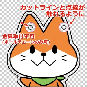 穴の周囲の印刷不可領域とイラストの位置関係を示した例